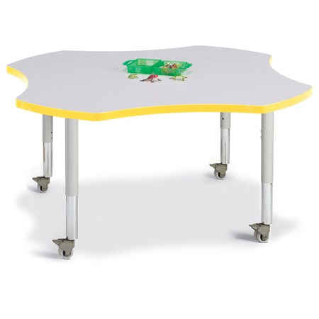 Jonti-Craft Berries Four Leaf Activity Table, Mobile, Freckled Gray/Yellow/Gray 6453JCM007